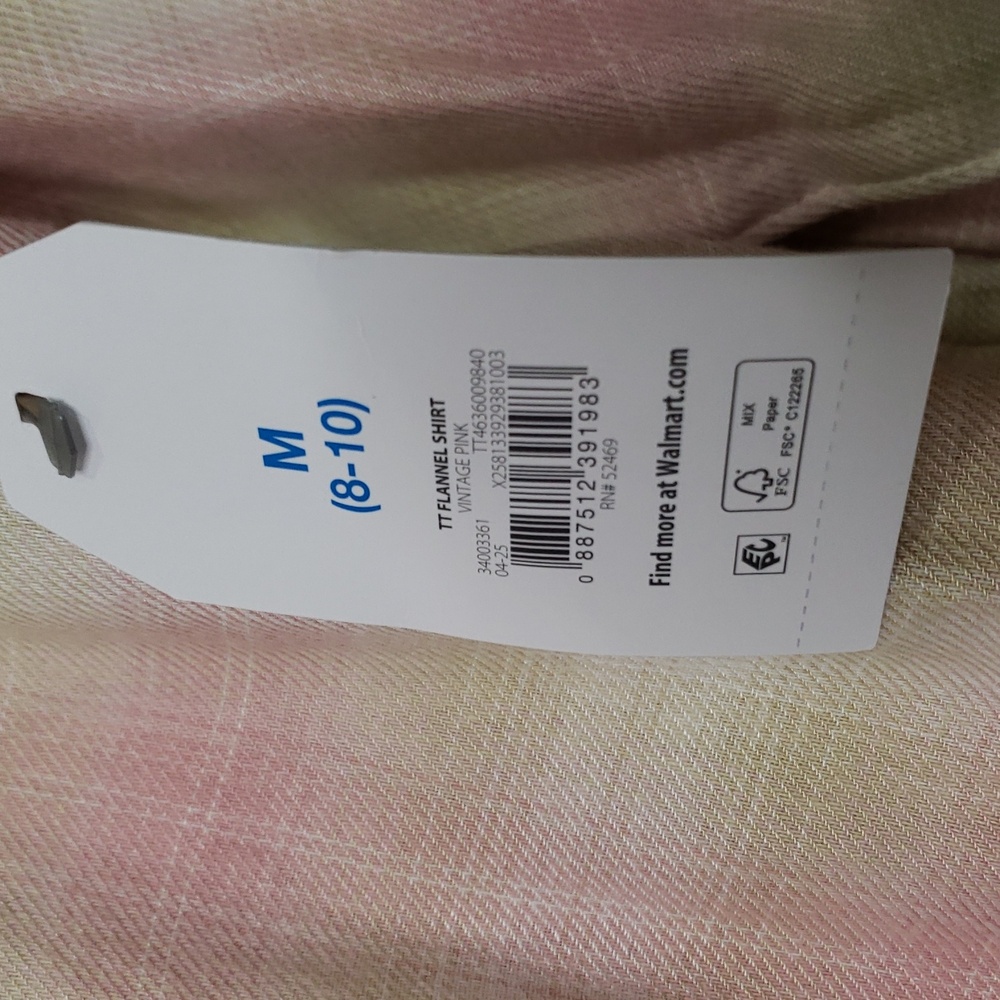 NWT Time And Tru Vintage Pink Plaid Flannel Long Sleeve Button-Up Shirt - Picture 8 of 9